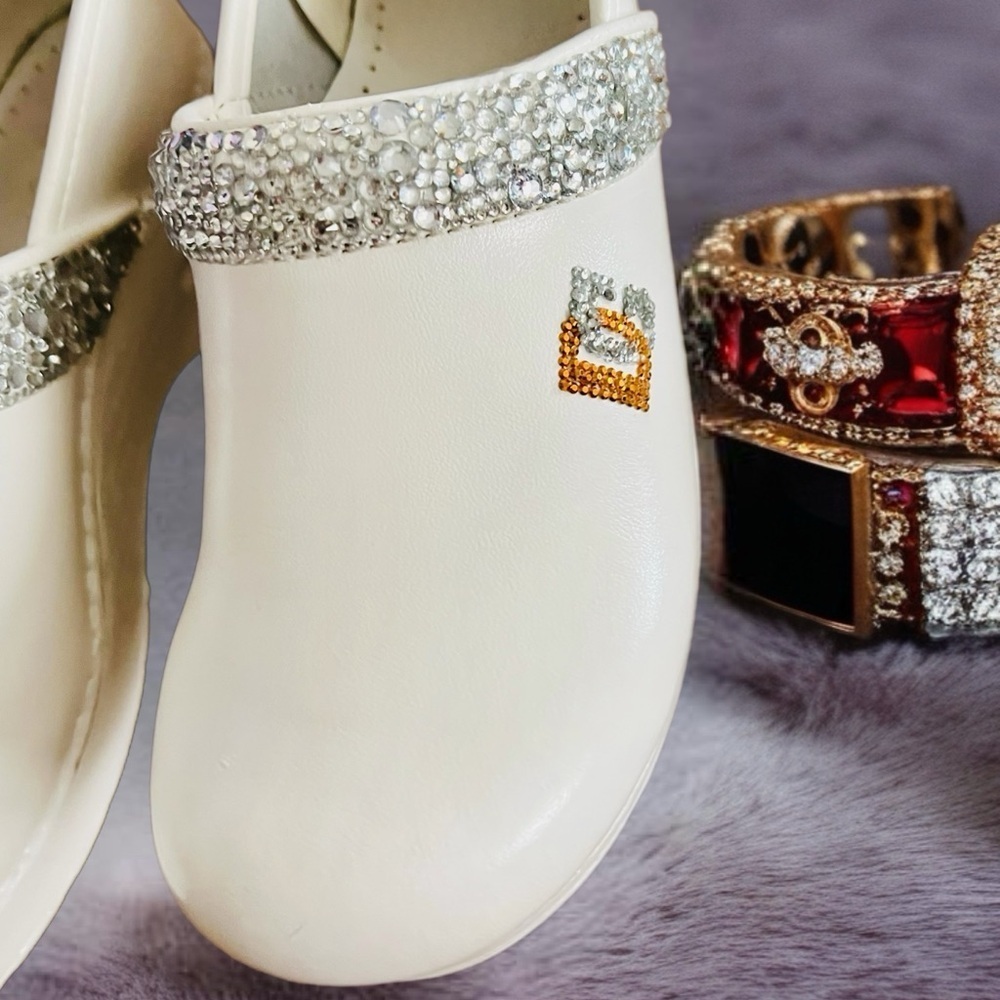 💎Custom Upcycled Dansko White Leather Clogs w/ Lots of Bling✨ One of a Kind! 💎